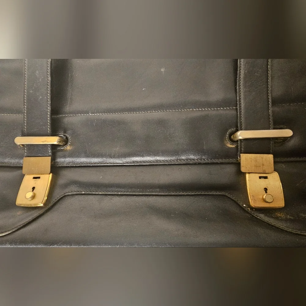 Vintage Principe Black Leather Briefcase Suitcase Luggage Buisness Bag